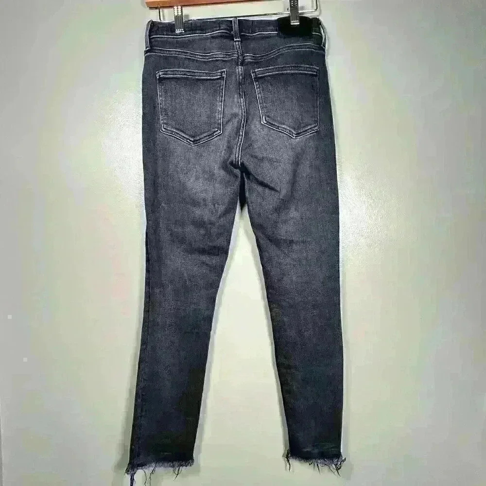 DENIM FORUM Black Vintage Wash Raw Hem Jeans Nico Midrise Skinny Crop 28 - Picture 5 of 10
